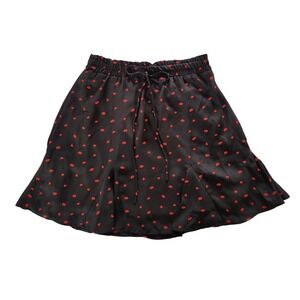 Jun Ivy Black Red Lip Kiss Heart Print A-Line Flounce Skirt M